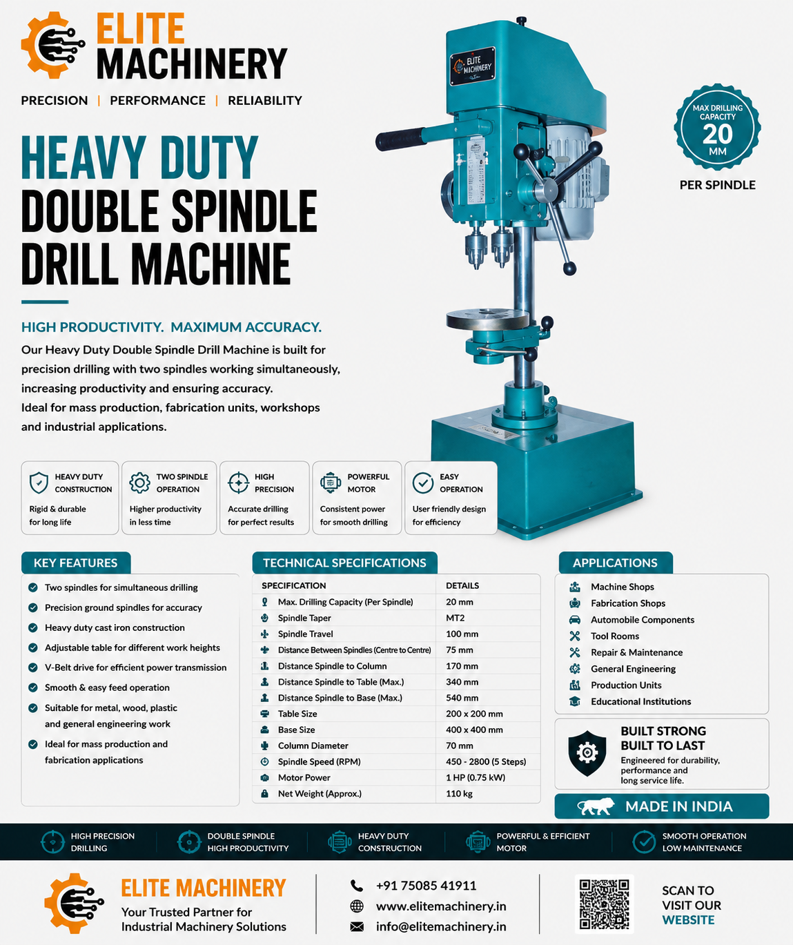 Heavy Duty Double Spindle Drill Machine - Image 2